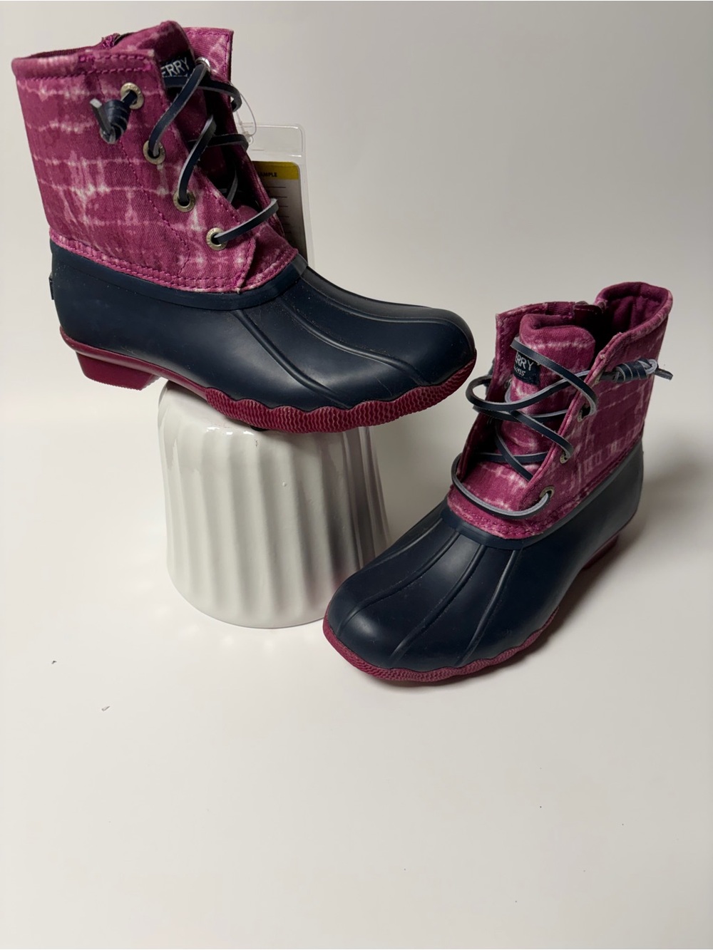 Sperry Kids Navy and Pink Patterned Duck Boots